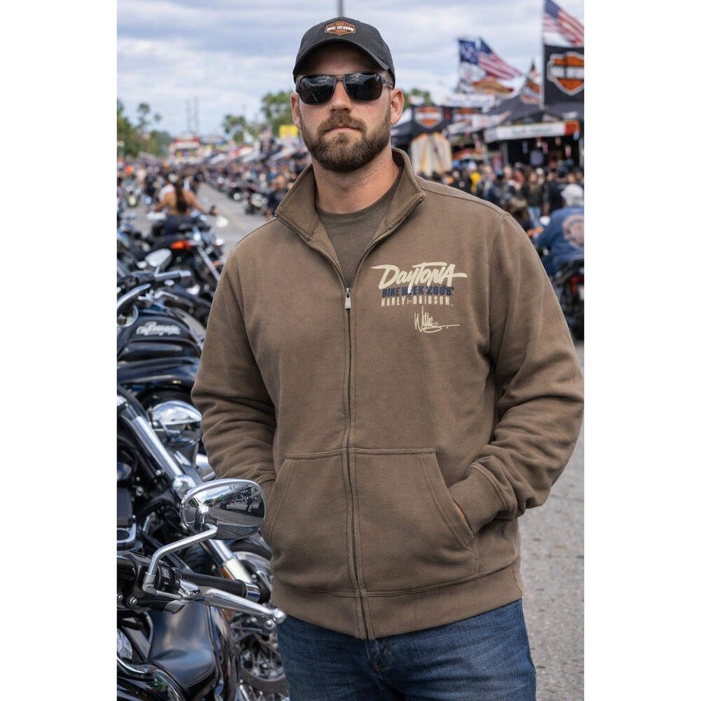 Harley-Davidson Daytona Bike Week 2008 Full Zip Sweatshirt Mens M Brown